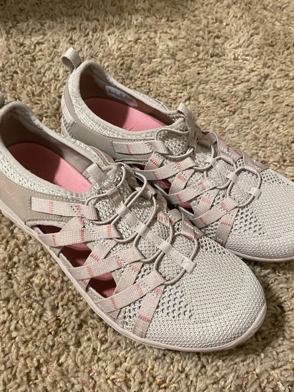Skechers Women's Pale Pink Knit Slip-On Athletic Shoes